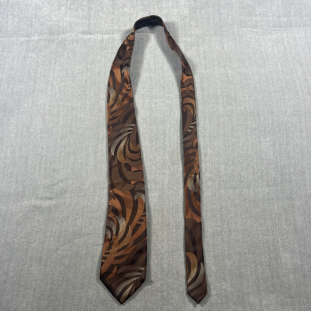 Van Heusen Mens Silk Tie Brown Geometric Pattern Woven Wide 4 Inch A18
